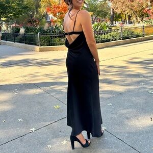 Abercrombie & Fitch Satin Cowl Back Slip Midi Dress, Black, size M